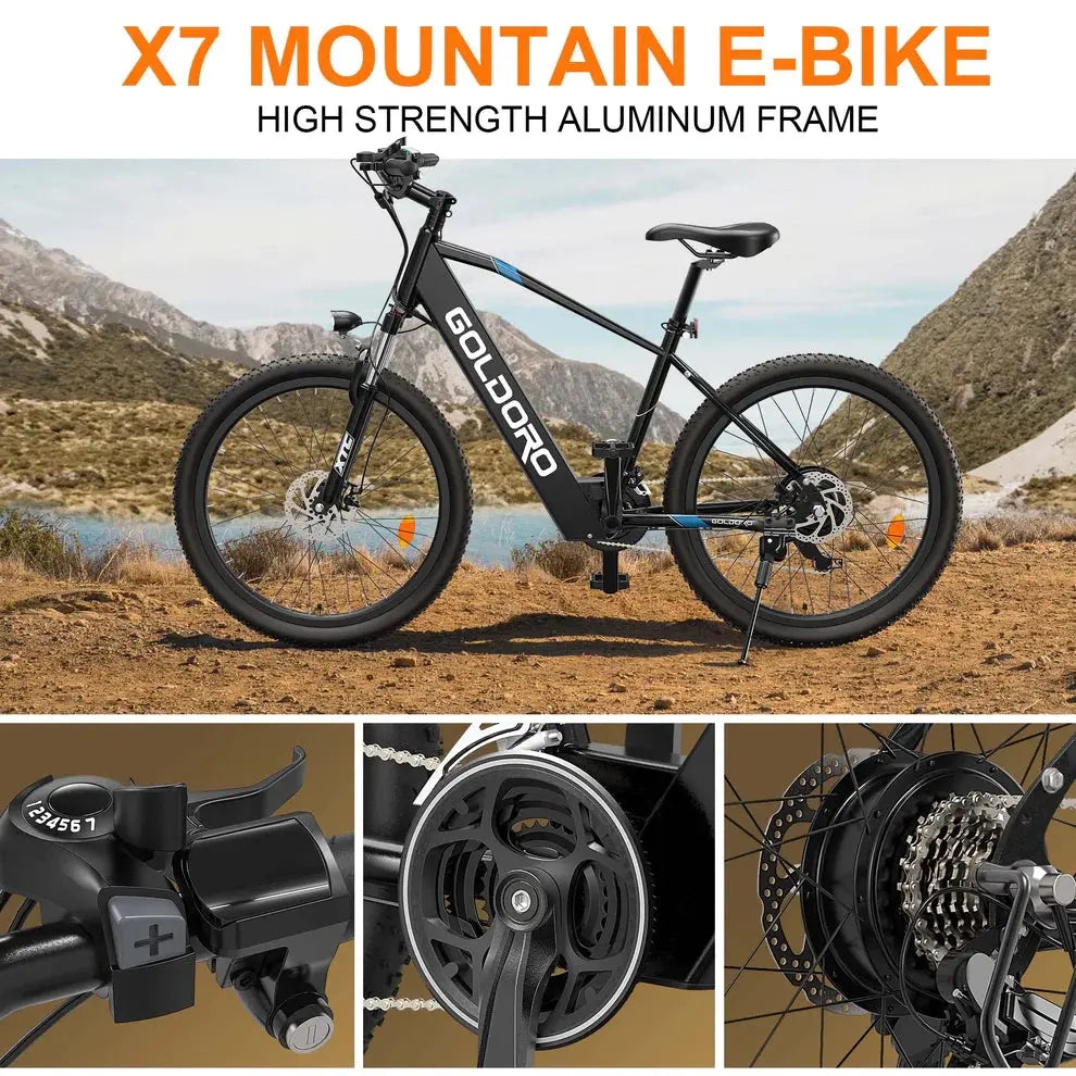 Goldoro Electric Bike 26" X7 Aluminum Alloy Mountain Bike, 350W/36V, MAX 17.4 MPH, 21 speed - ProMounts
