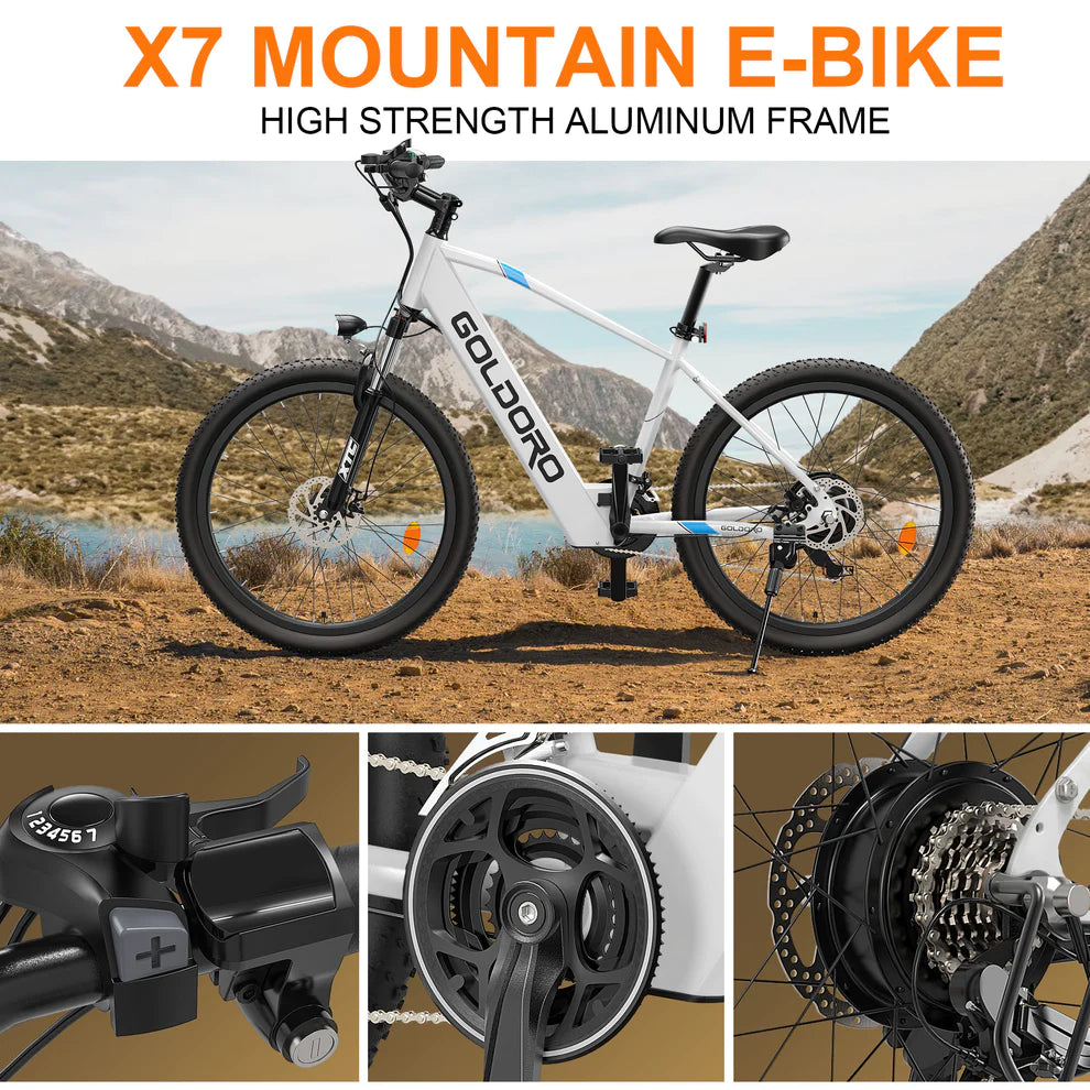 Goldoro Electric Bike 26" X7 Aluminum Alloy Mountain Bike, 350W/36V, MAX 17.4 MPH, 21 speed - ProMounts