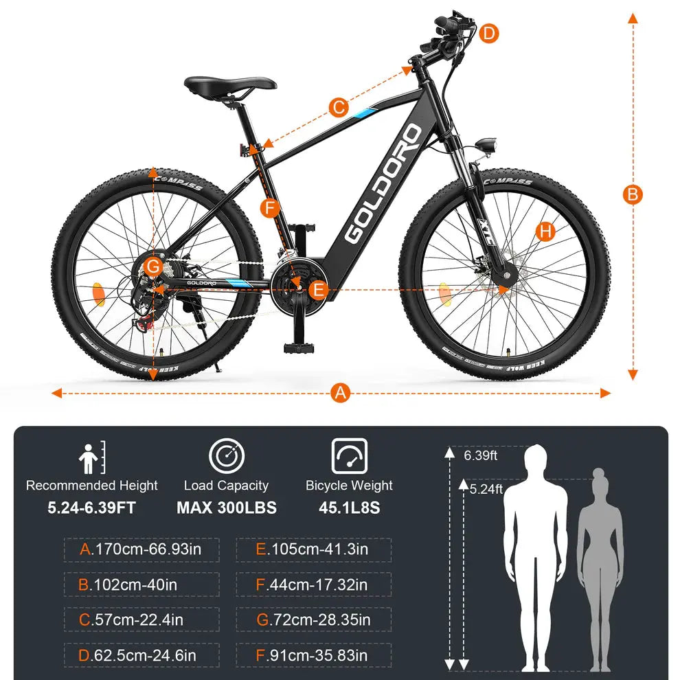 Goldoro Electric Bike 26" X7 Aluminum Alloy Mountain Bike, 350W/36V, MAX 17.4 MPH, 21 speed - ProMounts