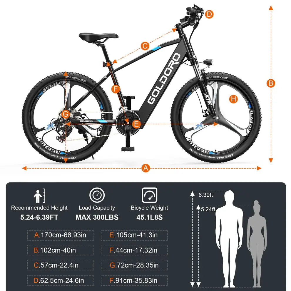 Goldoro Electric Bike 26" X7 Aluminum Alloy Mountain Bike, 350W/36V, MAX 17.4 MPH, 21 speed with Alloy Wheels - ProMounts