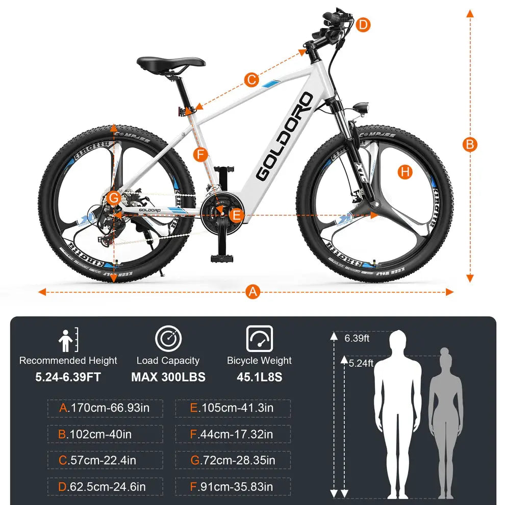 Goldoro Electric Bike 26" X7 Aluminum Alloy Mountain Bike, 350W/36V, MAX 17.4 MPH, 21 speed with Alloy Wheels - ProMounts