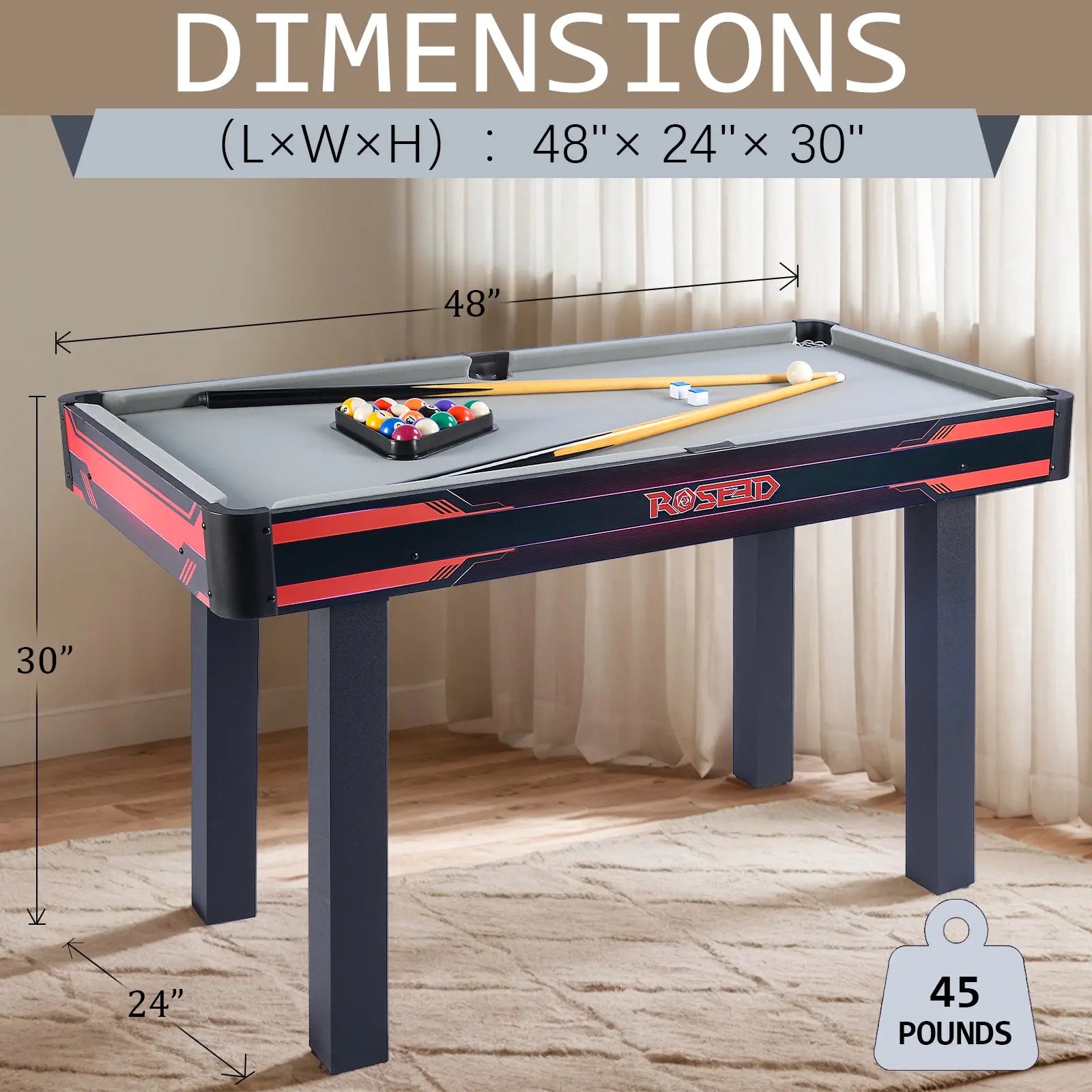 ProMounts 48" Complete Set Pool Table, Compact Size with Premium Velvet Tabletop and Solid Cue Sticks (GS-BT-2355) ProMounts