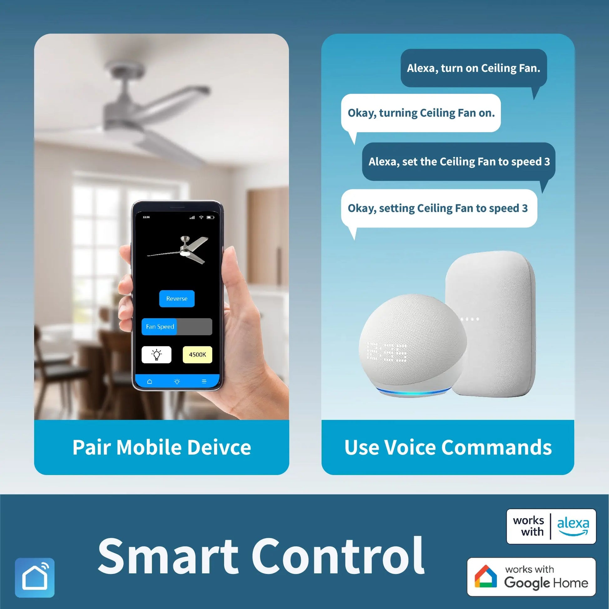 ProMounts 52 in. WiFi 3-Blade Smart Ceiling Fan with Reversible Motor, 6 Speeds and 3 Color Temperatures, App Control, Satin Nickel - ProMounts