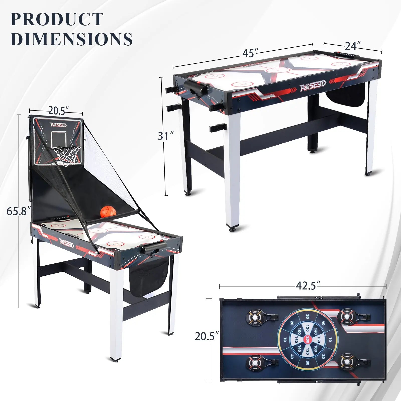 ProMounts 4 in 1 Combo Game Table, including Air Hockey, Basketball, shooting and darts (GS-GT-1430) ProMounts