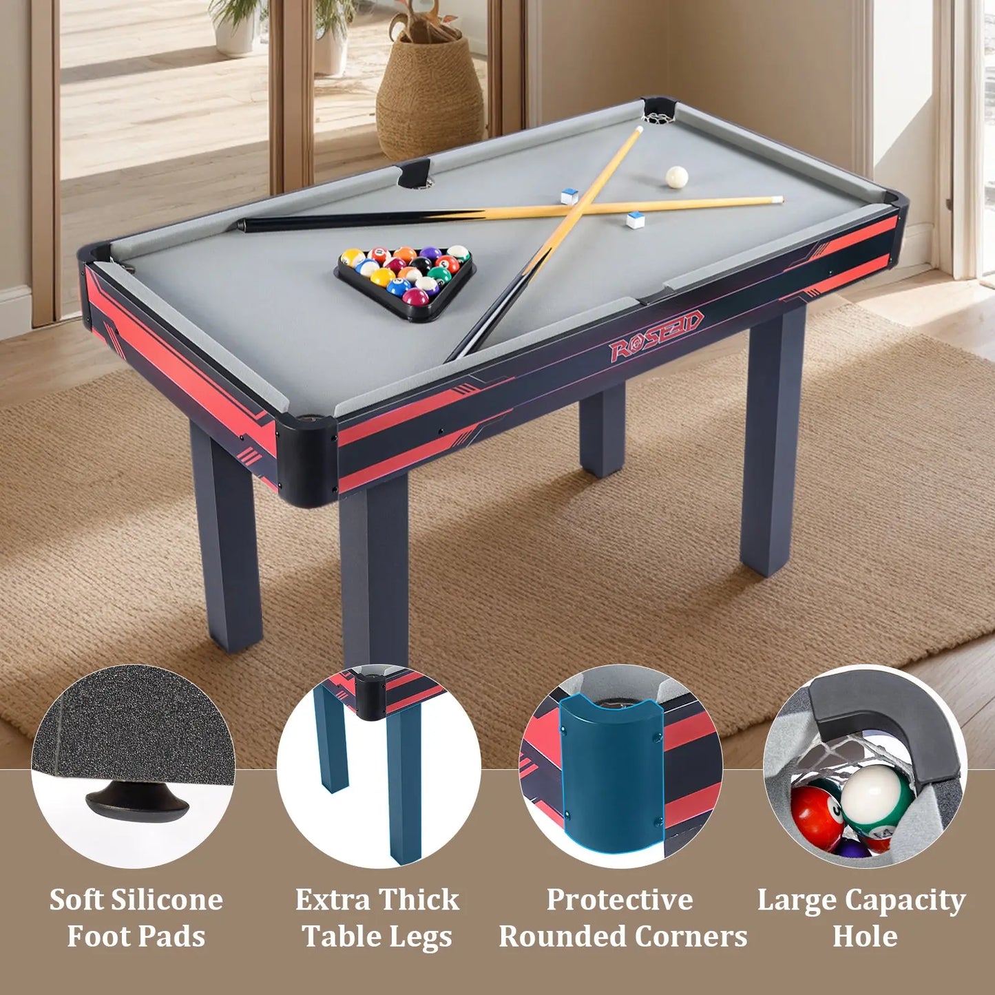 ProMounts 48" Complete Set Pool Table, Compact Size with Premium Velvet Tabletop and Solid Cue Sticks (GS-BT-2355) ProMounts