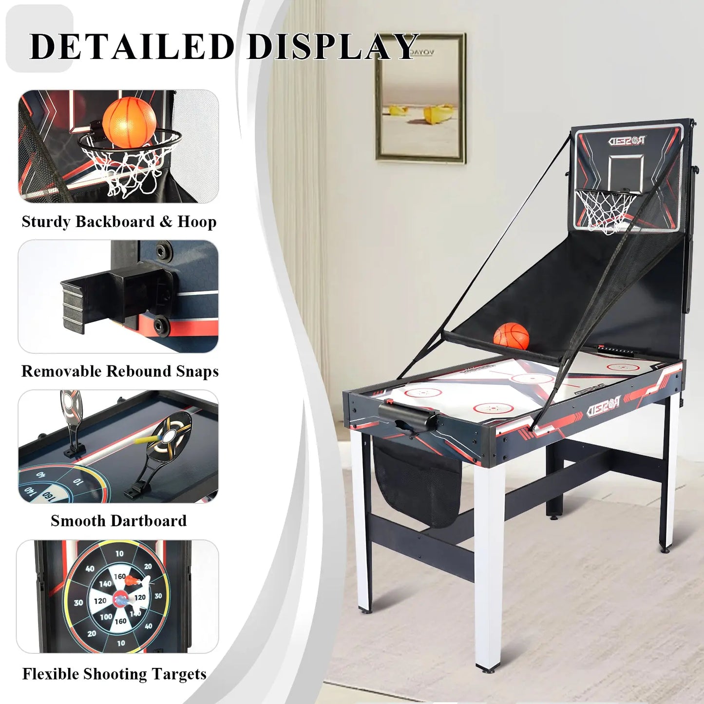 ProMounts 4 in 1 Combo Game Table, including Air Hockey, Basketball, shooting and darts (GS-GT-1430) ProMounts