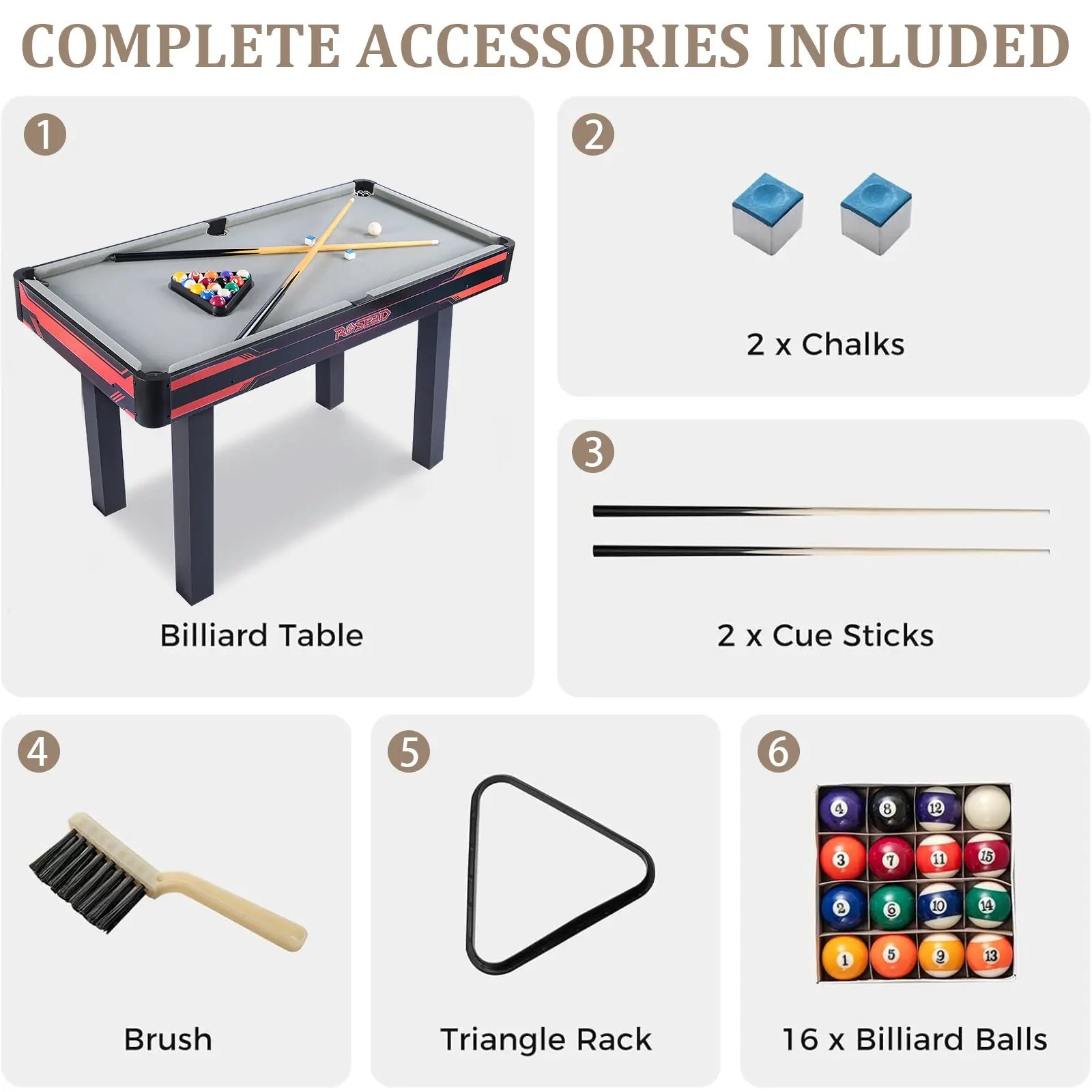 ProMounts 48" Complete Set Pool Table, Compact Size with Premium Velvet Tabletop and Solid Cue Sticks (GS-BT-2355) ProMounts