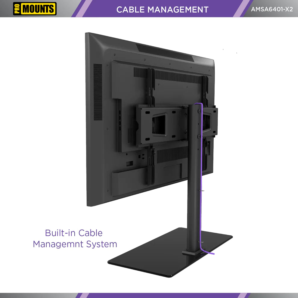 ProMounts Tabletop TV Stand Mount for 37”-72” Screens with 25° Swivel, Holds up to 99 lbs (AMSA6401-X2) - ProMounts