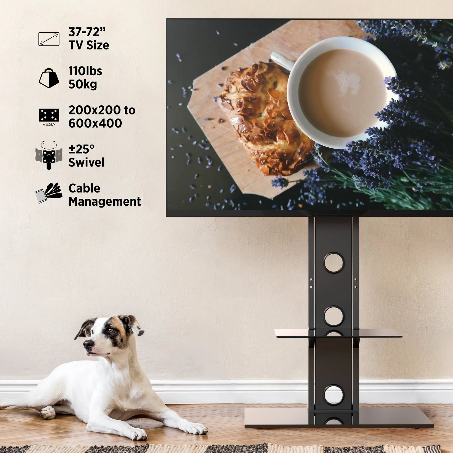 ProMounts Swivel TV Stand Mount With Shelves For 37'' - 72'' Screens Holds Up To 110 Lbs (ATMSS6401-X2) - ProMounts