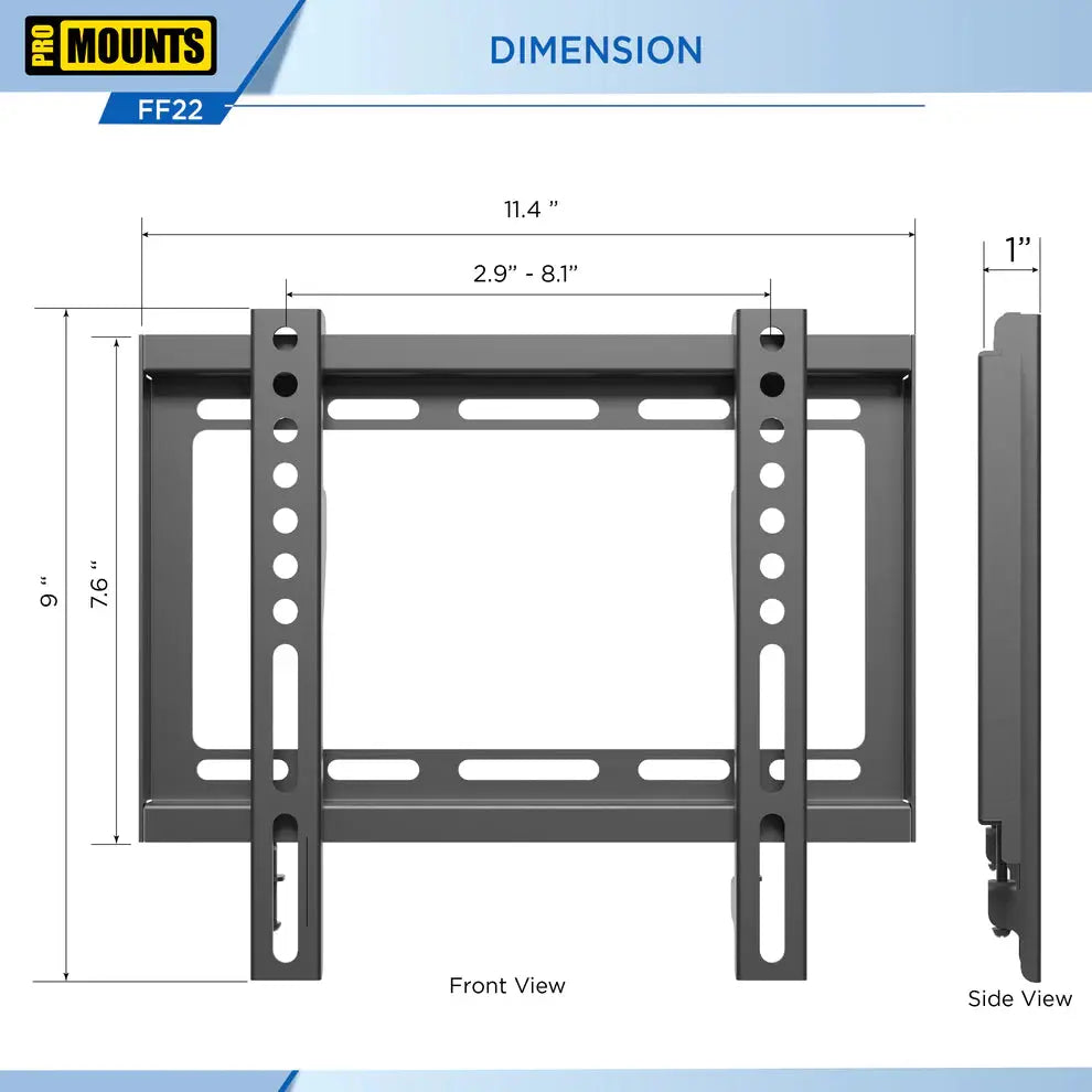 ProMounts Flat / Fixed TV Wall Mount for 13" to 47" TVs, Holds up to 55lbs (FF22) - ProMounts