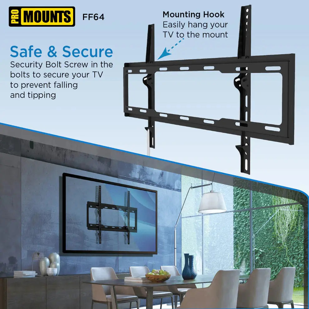 ProMounts Flat / Fixed TV Wall Mount for 42" to 84" TVs, Holds Up to 143lbs (FF64) - ProMounts