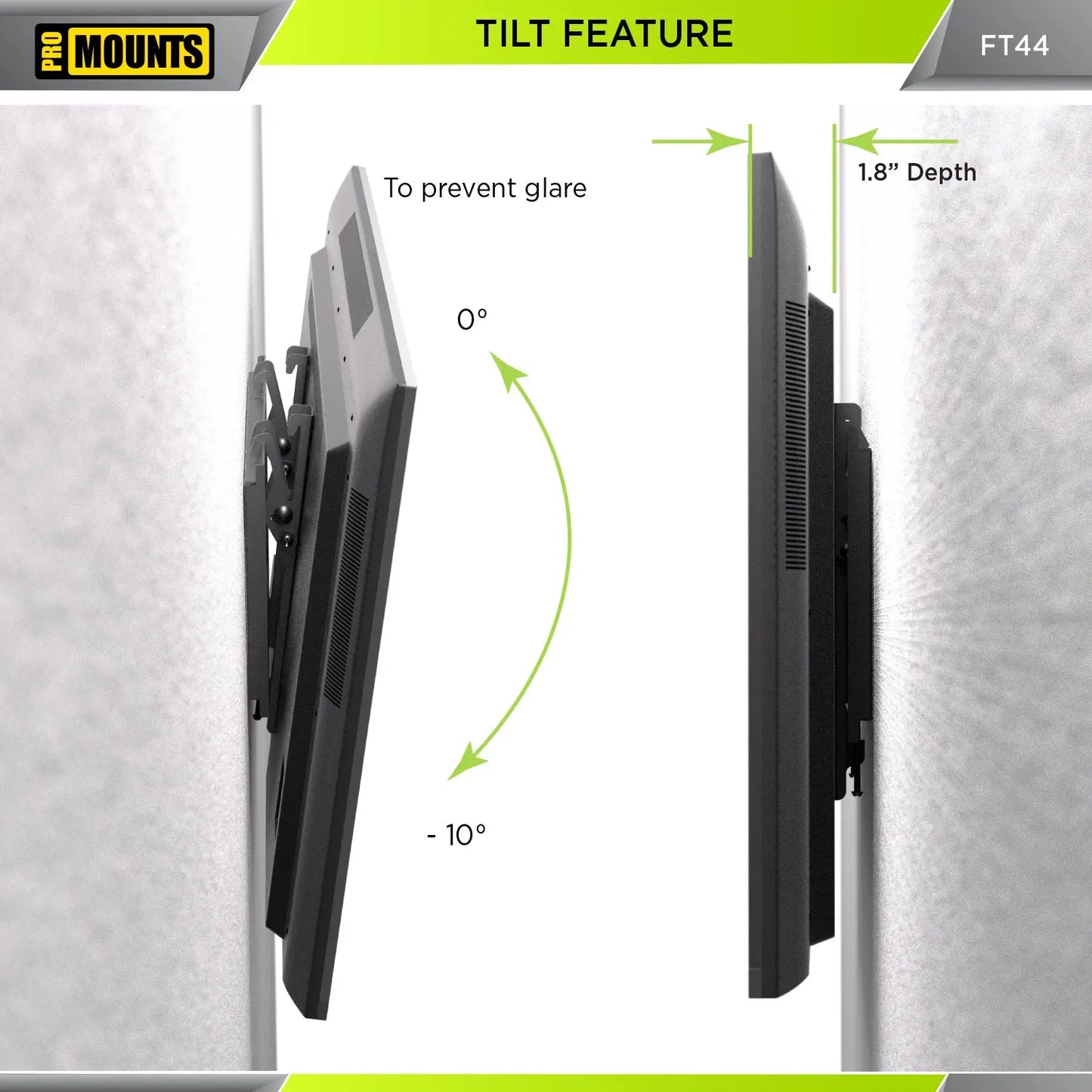 ProMounts Tilt / Tilting TV Wall Mount for 32" to 65" TVs, Holds up to 165lbs (FT44) - ProMounts