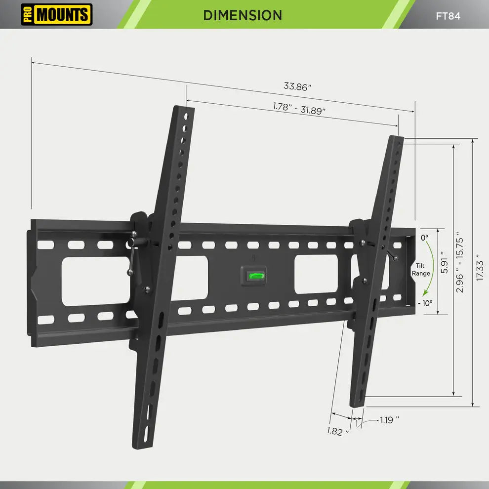 ProMounts Tilting TV Wall Mount For 50" to 92" TVs Holds Up to 165lbs (FT84) - ProMounts