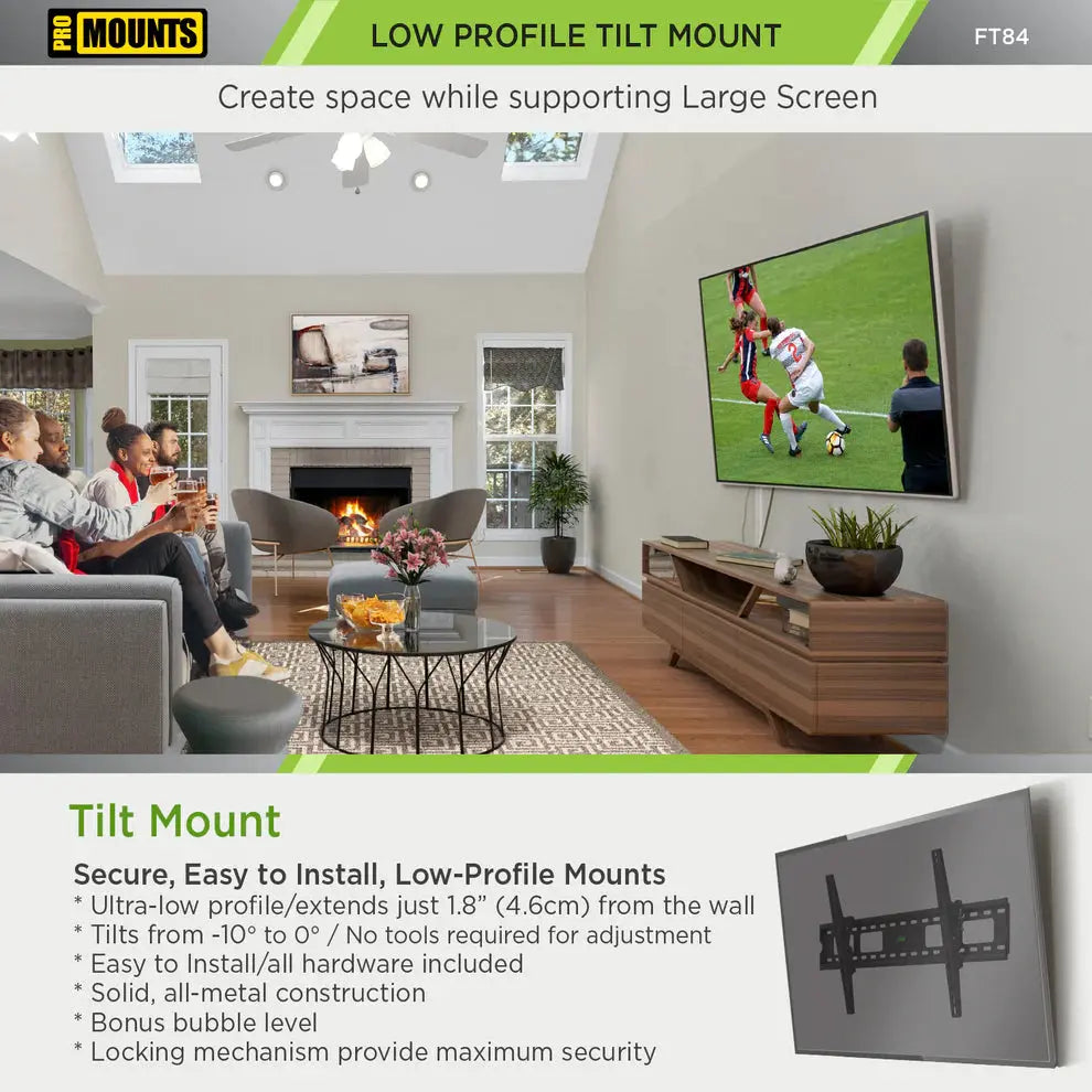 ProMounts Tilting TV Wall Mount For 50" to 92" TVs Holds Up to 165lbs (FT84) - ProMounts