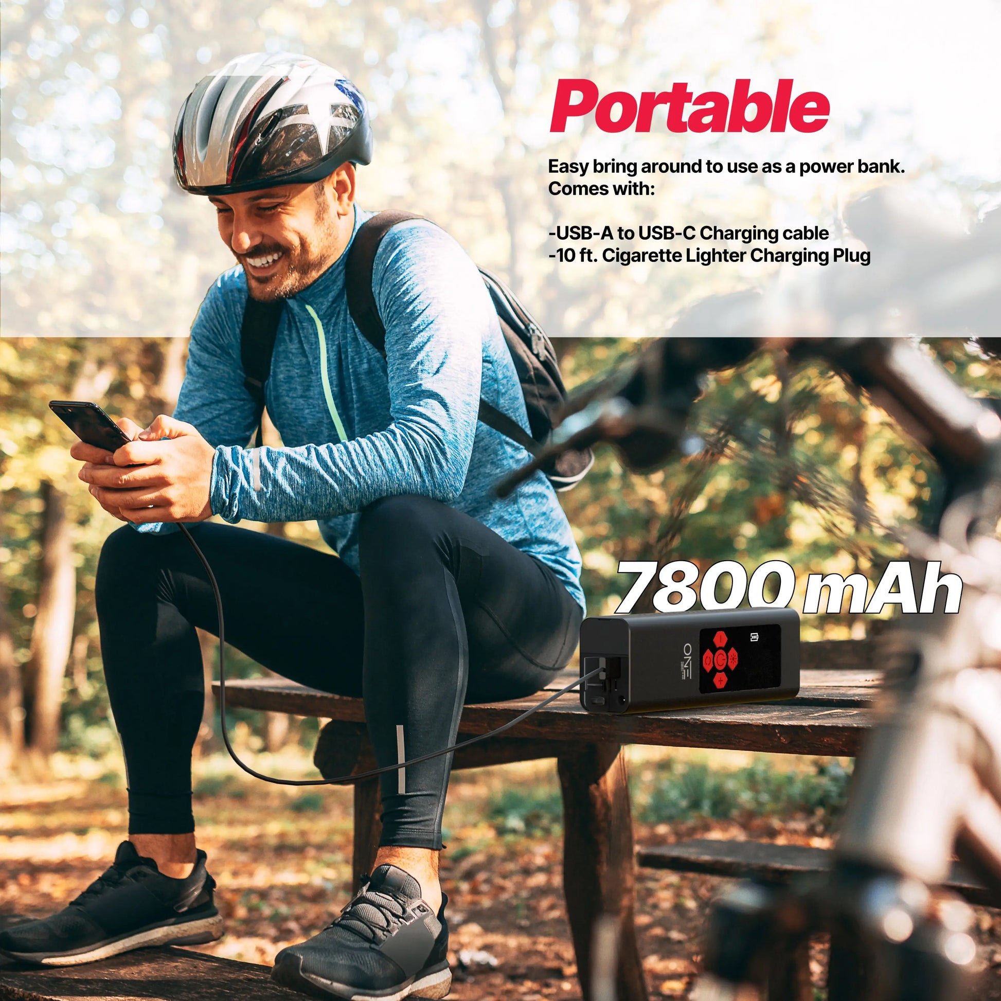 ONE Tire Inflator Portable Air Compressor,150PSI Portable Air Pump, Accurate Pressure LCD Display, Digital Electric Tire Pump for Cars, Bikes, Motor Bikes and Balls, Long Lasting 7800mAh/11.1V battery - ProMounts