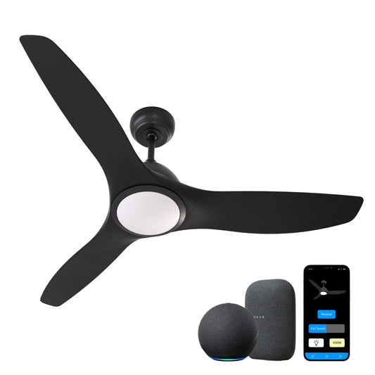 ProMounts 52 in. WIFI 3-Blade Smart Ceiling Fan with Reversible Motor, 6 Speeds and 3 Color Temperatures, App Control, Black One Smart CE Gear