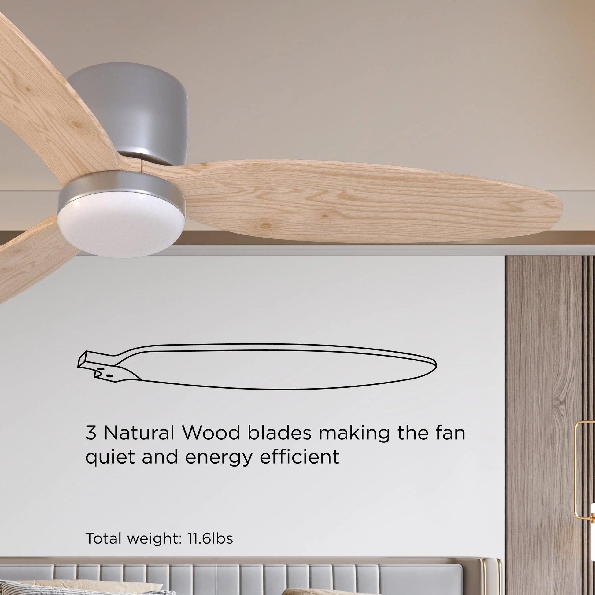 ProMounts 52 in. WIFI 3-Blade Smart Ceiling Fan with Reversible Motor, 6 Speeds and 3 Color Temperatures, App Control, Natural Wood One Smart CE Gear