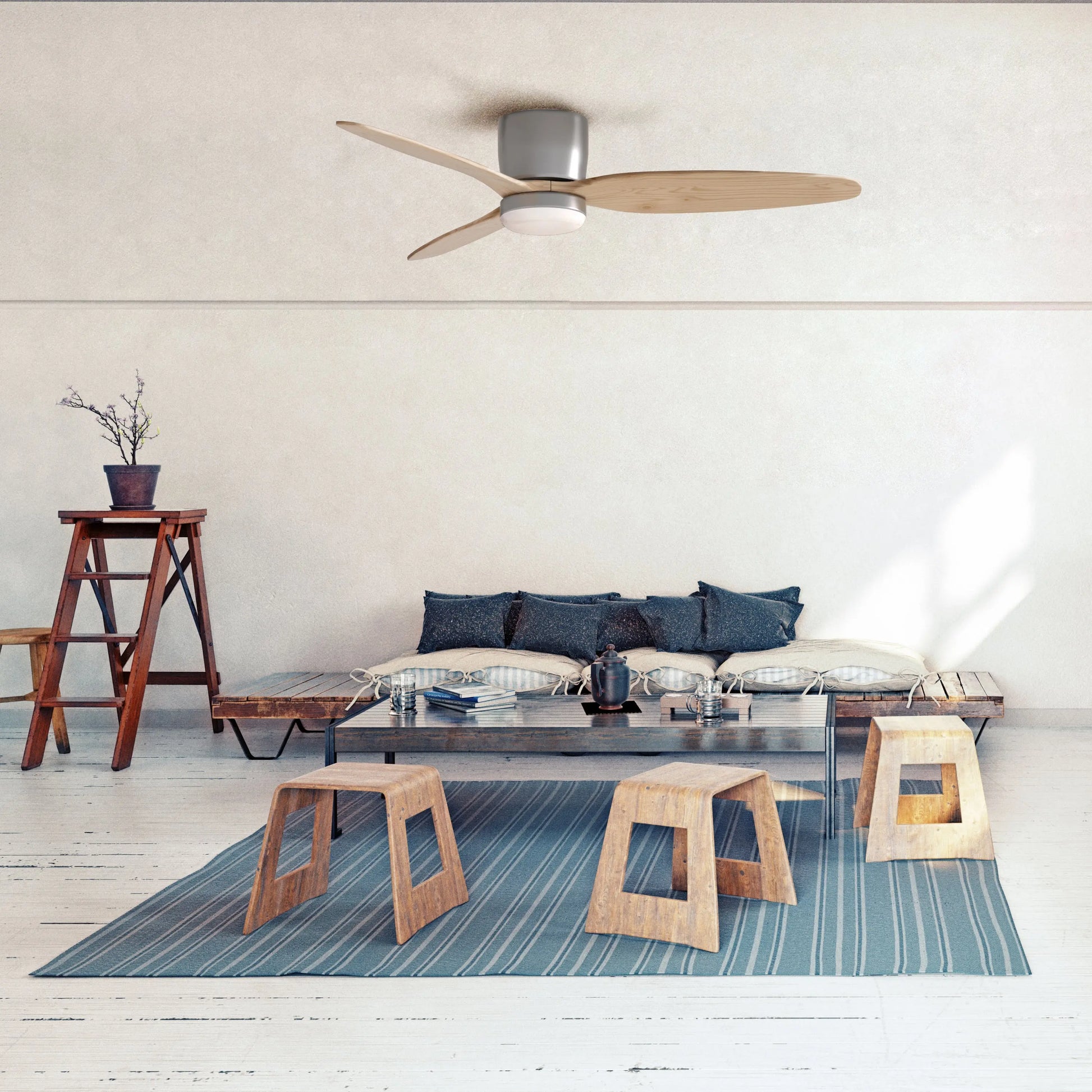 ProMounts 52 in. WIFI 3-Blade Smart Ceiling Fan with Reversible Motor, 6 Speeds and 3 Color Temperatures, App Control, Natural Wood One Smart CE Gear