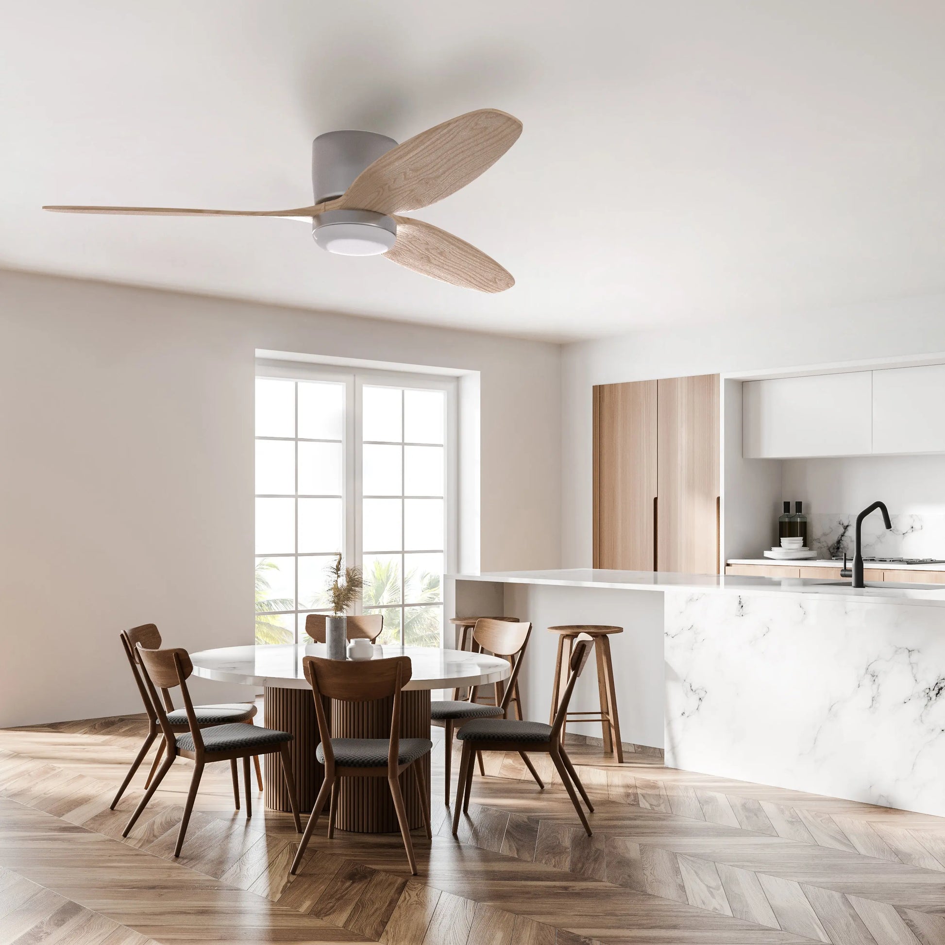 ProMounts 52 in. WIFI 3-Blade Smart Ceiling Fan with Reversible Motor, 6 Speeds and 3 Color Temperatures, App Control, Natural Wood One Smart CE Gear