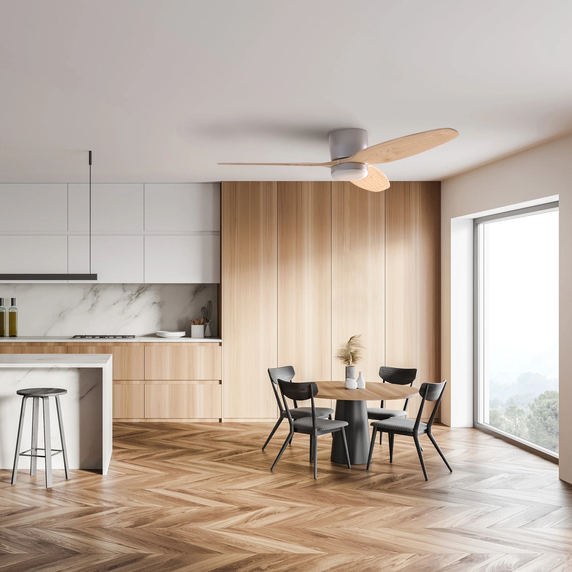 ProMounts 52 in. WIFI 3-Blade Smart Ceiling Fan with Reversible Motor, 6 Speeds and 3 Color Temperatures, App Control, Natural Wood One Smart CE Gear