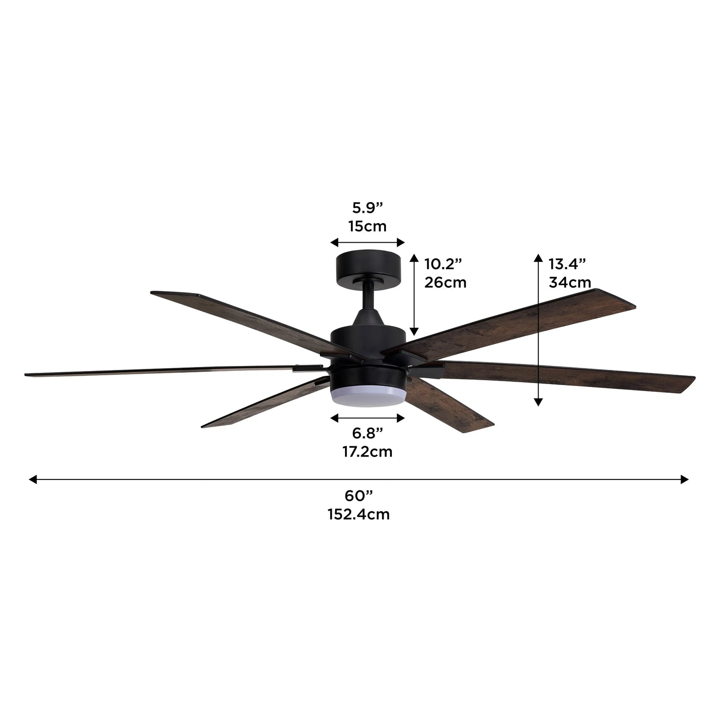 ProMounts 60 in. WiFi 6-Blade Smart Ceiling Fan with Reversible Motor, 6 Speeds and 3 Color Temperatures, App Control, Walnut - ProMounts