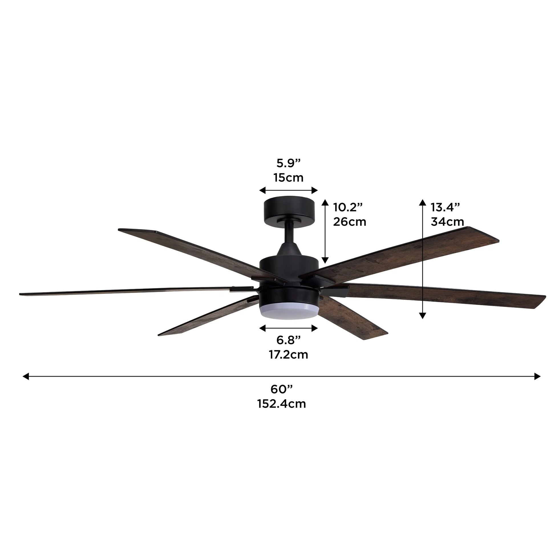 ProMounts 60 in. WiFi 6-Blade Smart Ceiling Fan with Reversible Motor, 6 Speeds and 3 Color Temperatures, App Control, Walnut - ProMounts