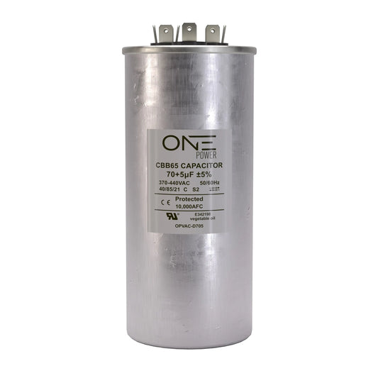 ONE Power 70/7.5-MFD, 370V or 440V Dual Run A/C Capacitor 70+7.5 uF CBB65B Air Conditioner Capacitors for AC Unit Fan Motor Start or Heat Pump or Condenser Straight Cool (OPCDR705) - ProMounts