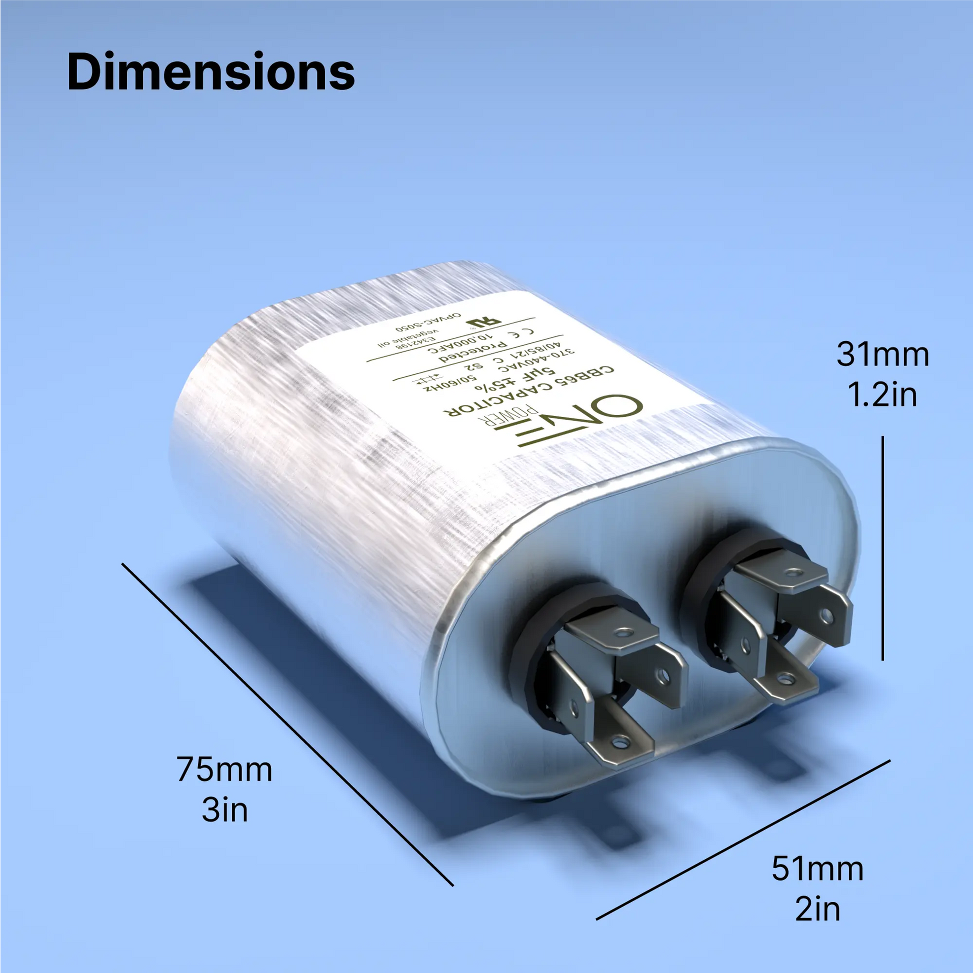 ONE Power 5-MFD, 370V or 440V Single Run A/C Capacitor 5 uF CBB65B Air Conditioner Capacitors for AC Unit Fan Motor Start or Heat Pump or Condenser Straight Cool (OPCSR5) - ProMounts