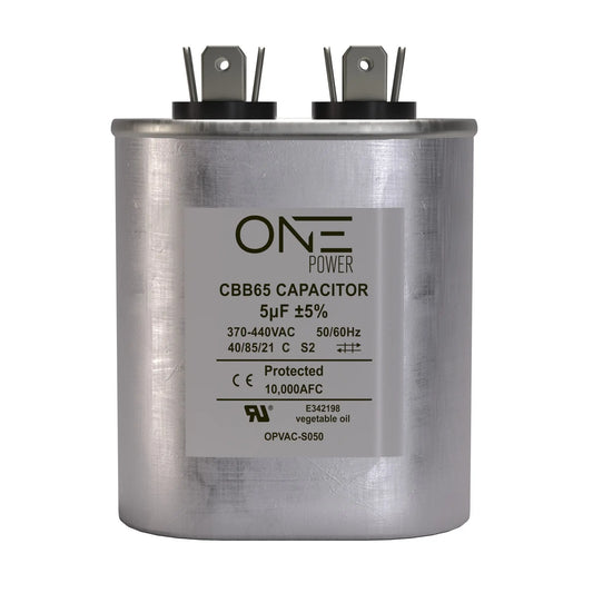 ONE Power 5-MFD, 370V or 440V Single Run A/C Capacitor 5 uF CBB65B Air Conditioner Capacitors for AC Unit Fan Motor Start or Heat Pump or Condenser Straight Cool (OPCSR5) - ProMounts