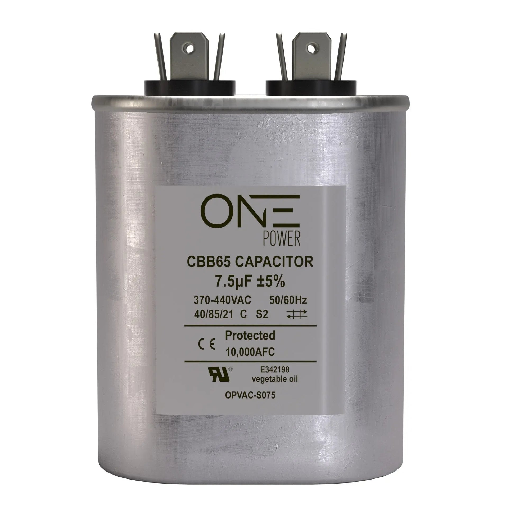 ONE Power 7.5-MFD, 370V or 440V Single Run A/C Capacitor 7.5 uF CBB65B Air Conditioner Capacitors for AC Unit Fan Motor Start or Heat Pump or Condenser Straight Cool (OPCSR75) - ProMounts