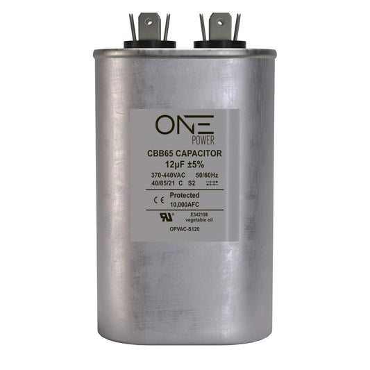 ONE Power 12.5-MFD, 370V or 440V Single Run A/C Capacitor 12.5 uF CBB65B Air Conditioner Capacitors for AC Unit Fan Motor Start or Heat Pump or Condenser Straight Cool (OPCSR12) - ProMounts