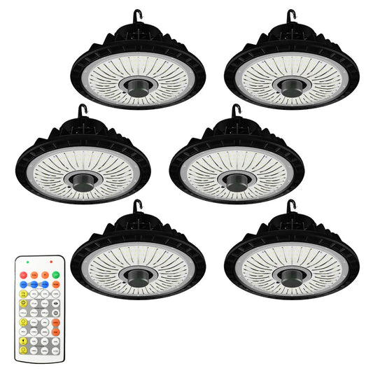 ONE Smart UFO High Bay LED Light, 6 Pack Commercial Bay Lighting with Motion Sensor for Garage/Warehouse/Gym , Remote Control, 150W 22500Lumen Energy Saving, UL Certified IP66 Waterproof - ProMounts