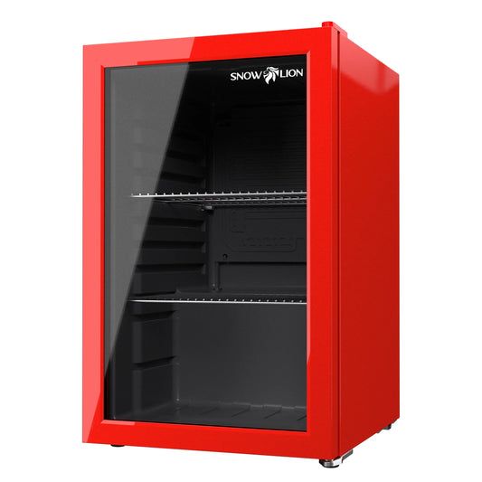 SnowLion Premium 69L Beverage Refrigerator 2.4 Cu.ft. Freestanding Mini Fridge With Glass Door in Red - ProMounts