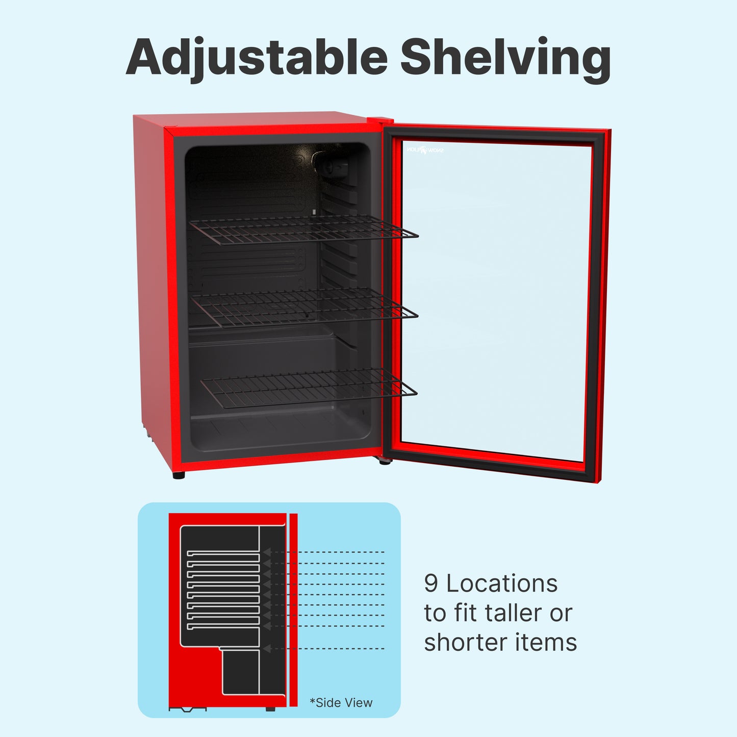 SnowLion Premium 131L Beverage Refrigerator 4.6 Cu.ft. Freestanding Mini Fridge With Glass Door in Red - ProMounts