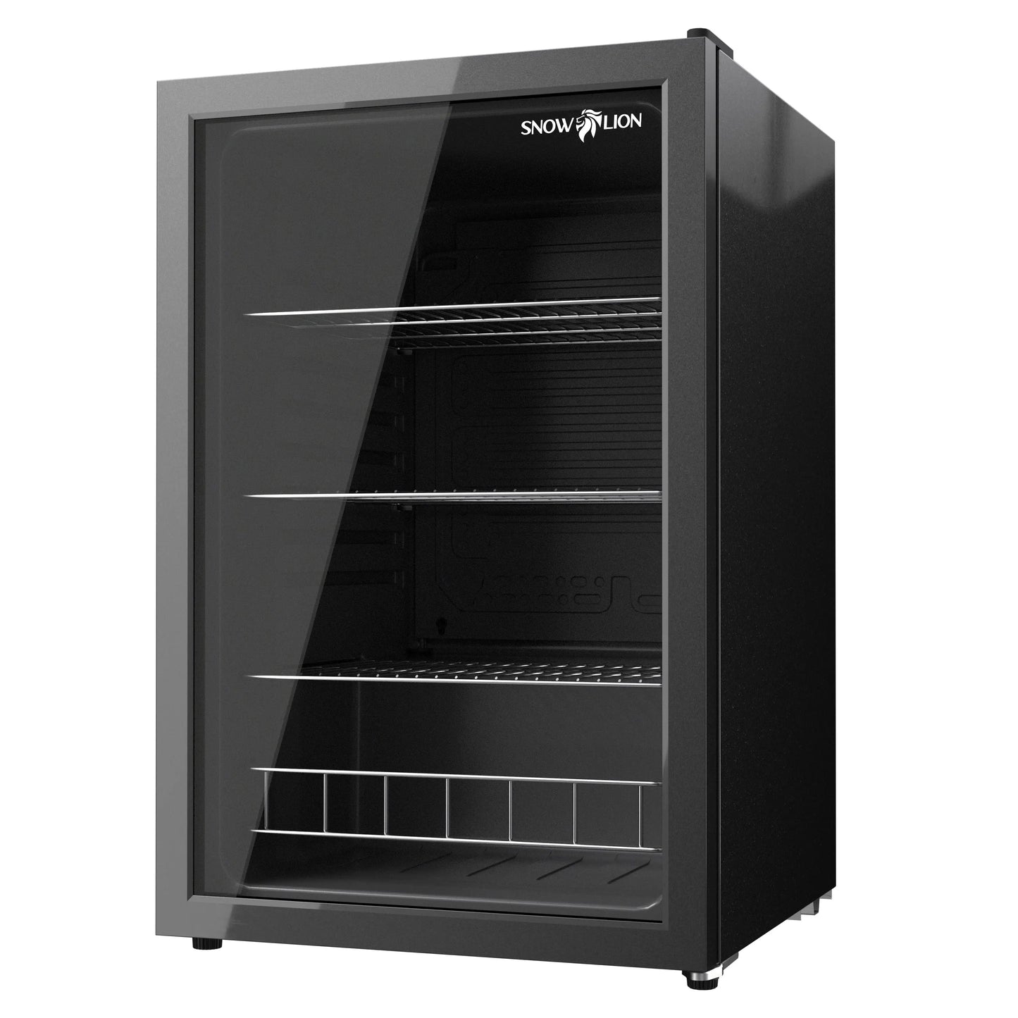 SnowLion Premium 131L Beverage Refrigerator 4.6 C.ft. Freestanding Mini Fridge With Glass Door in Black - ProMounts