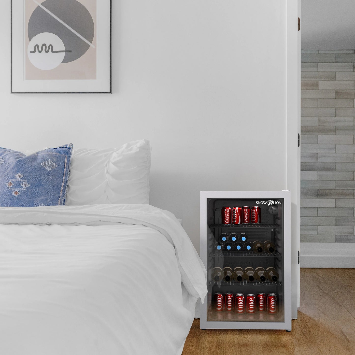 SnowLion Premium 131L Beverage Refrigerator 4.6 Cu.ft. Freestanding Mini Fridge With Glass Door in White - ProMounts