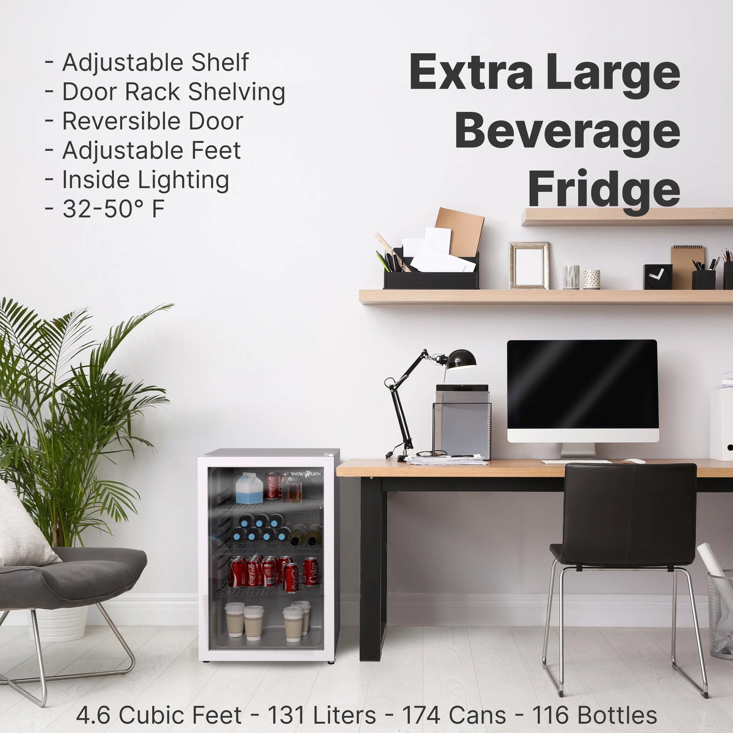 SnowLion Premium 131L Beverage Refrigerator 4.6 Cu.ft. Freestanding Mini Fridge With Glass Door in White - ProMounts