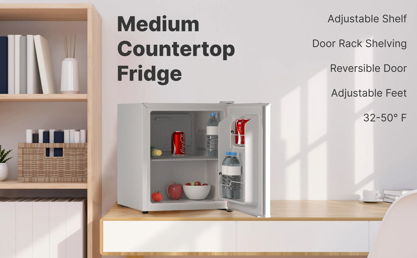 SnowLion Premium 43L Retro Style Mini Fridge 1.5 C.ft. Freestanding Under-counter refrigerator in White (OSFS009-WM)