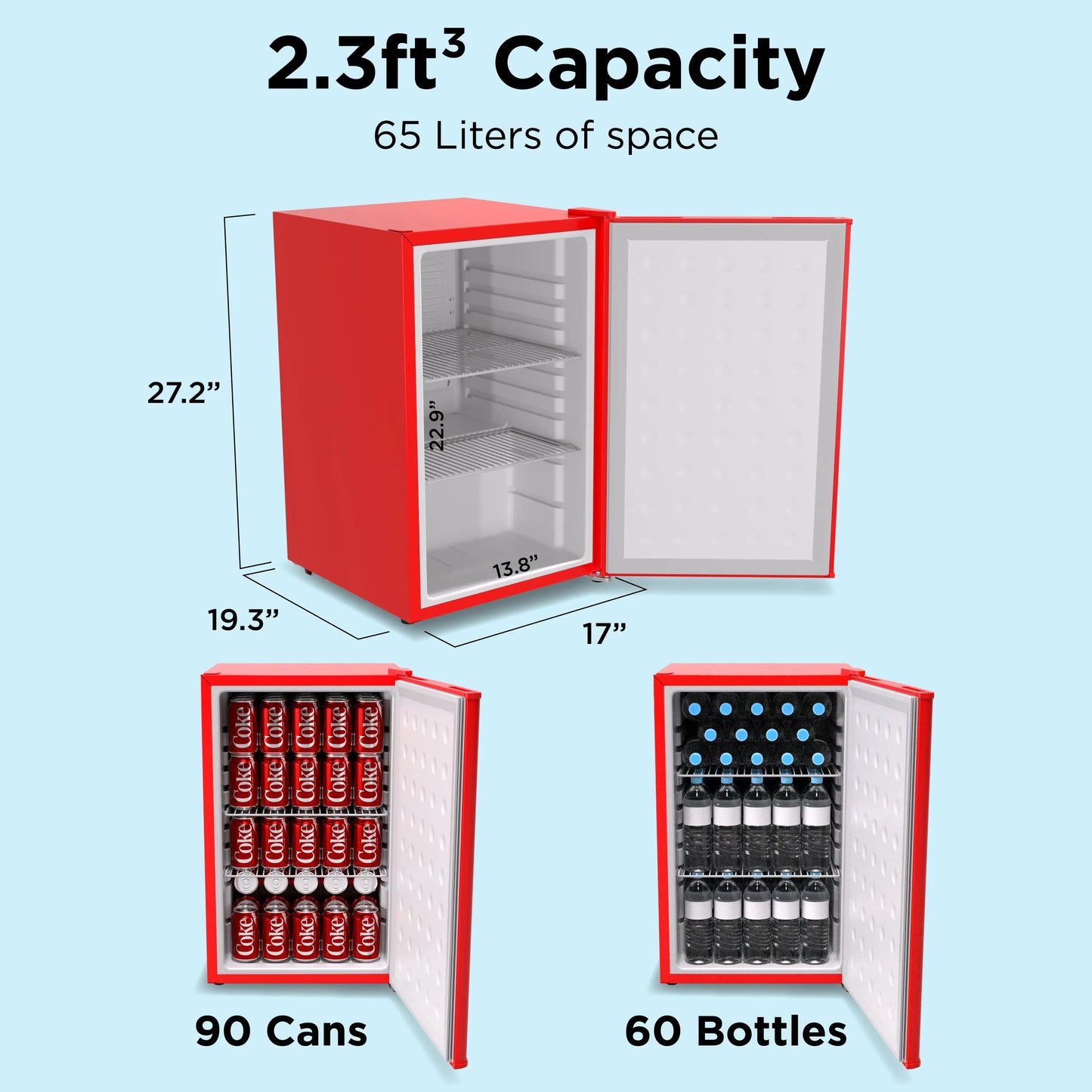 SnowLion Premium 65L Solid Door 2.3 C.ft. Freestanding Under-Counter Mini Fridge in Red SnowLion