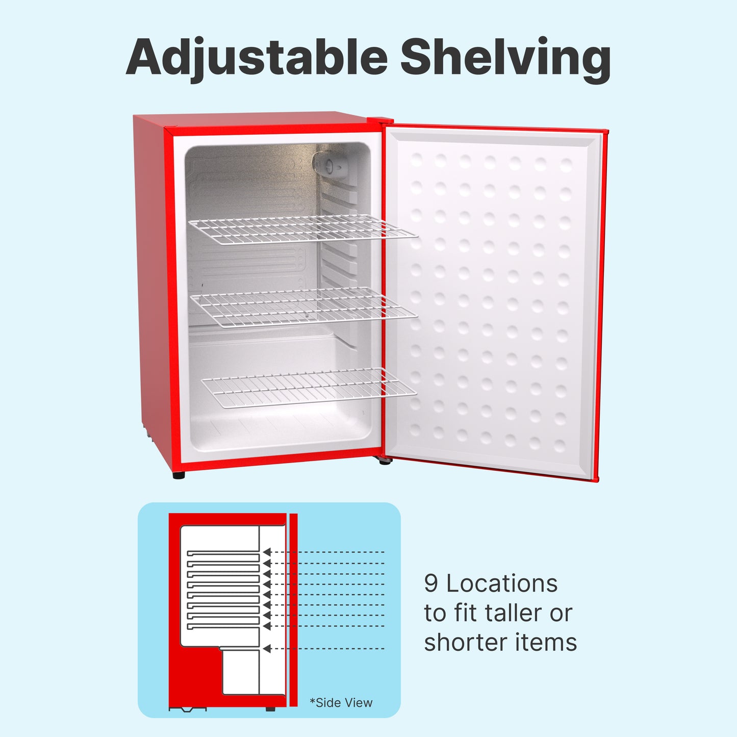 SnowLion Premium 122L Solid Door 4.3 Cu.ft. Freestanding Under-Counter Mini Fridge in Red - ProMounts