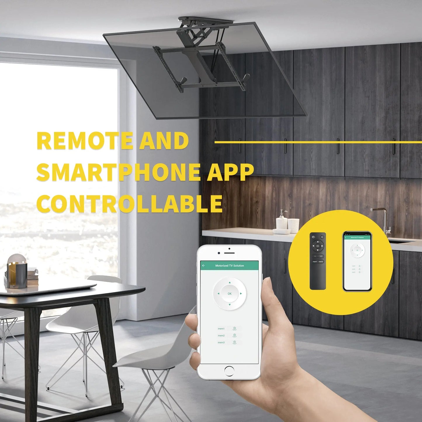 ProMounts Motorized Ceiling TV Mount for TVs 32" - 70" Up to 77 lbs with Smart App and Remote Control - ProMounts