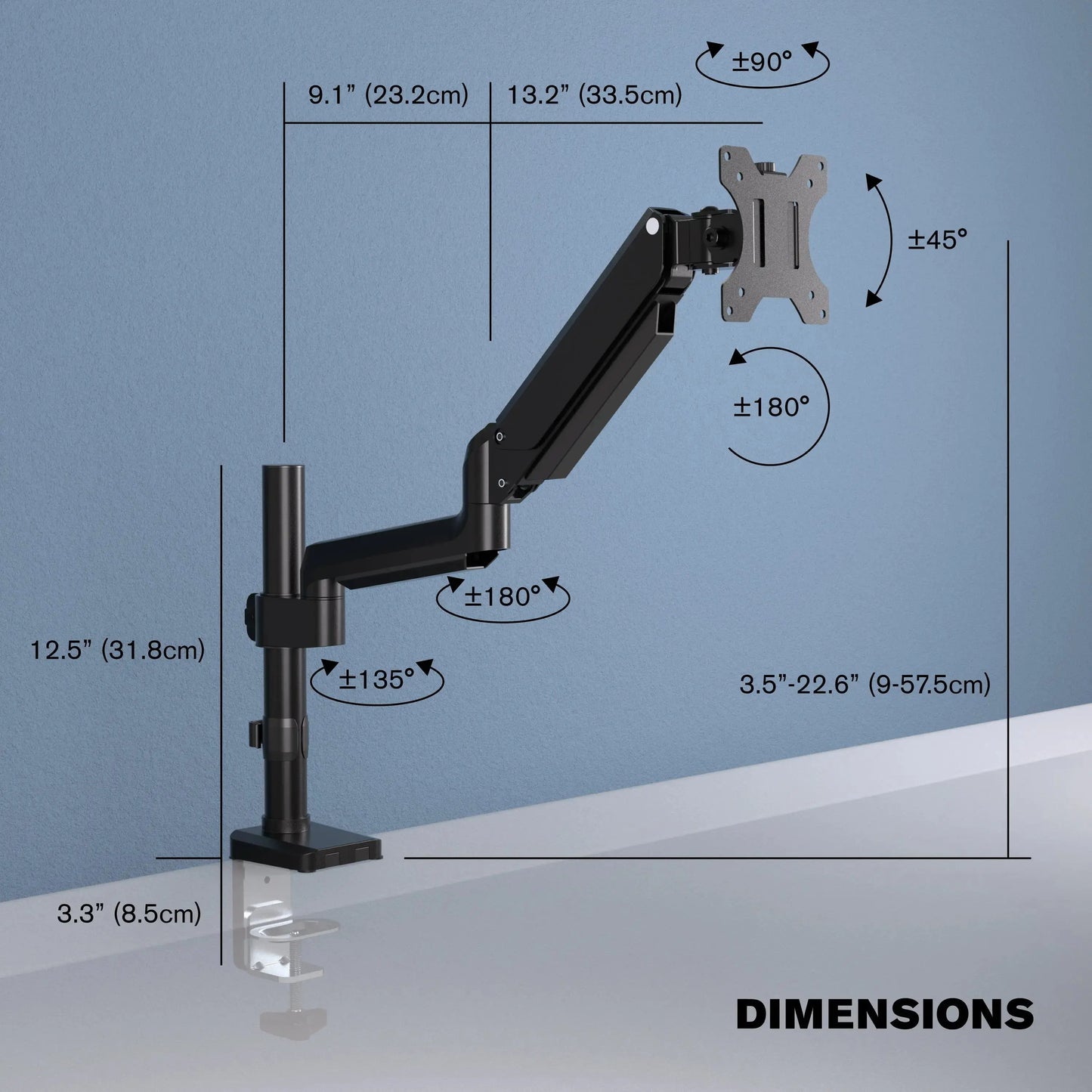 ProMounts Landscape to Portrait Single Monitor Arm for 13” to 32” Screens Holds up to 17.6 lbs ProMounts
