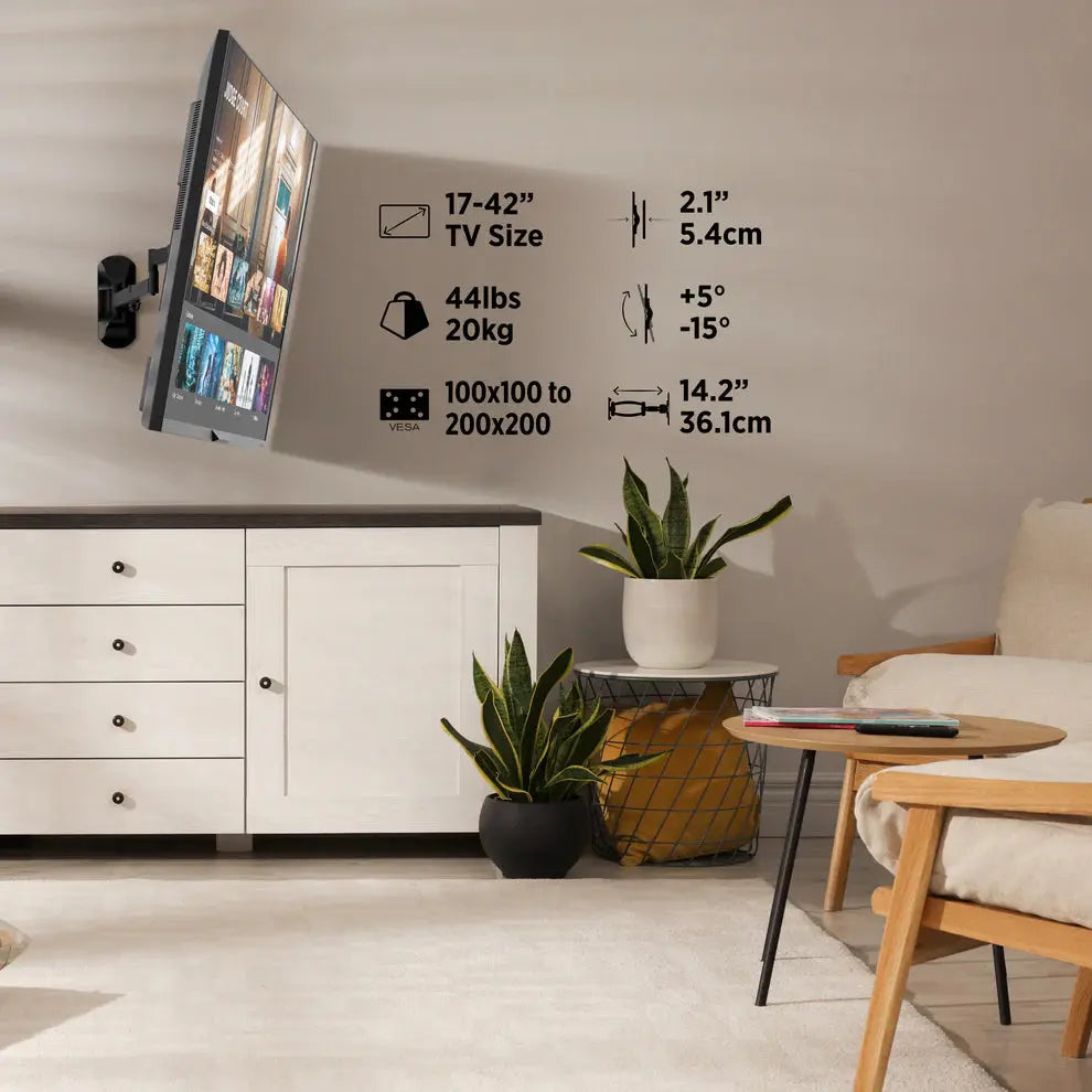 ProMounts Premium Articulating TV Wall Mount for Heavy Duty TV for 17-42 Inch Flat and Curved TV Screens, Holds Up to 44 lbs Max VESA 200x200 - ProMounts