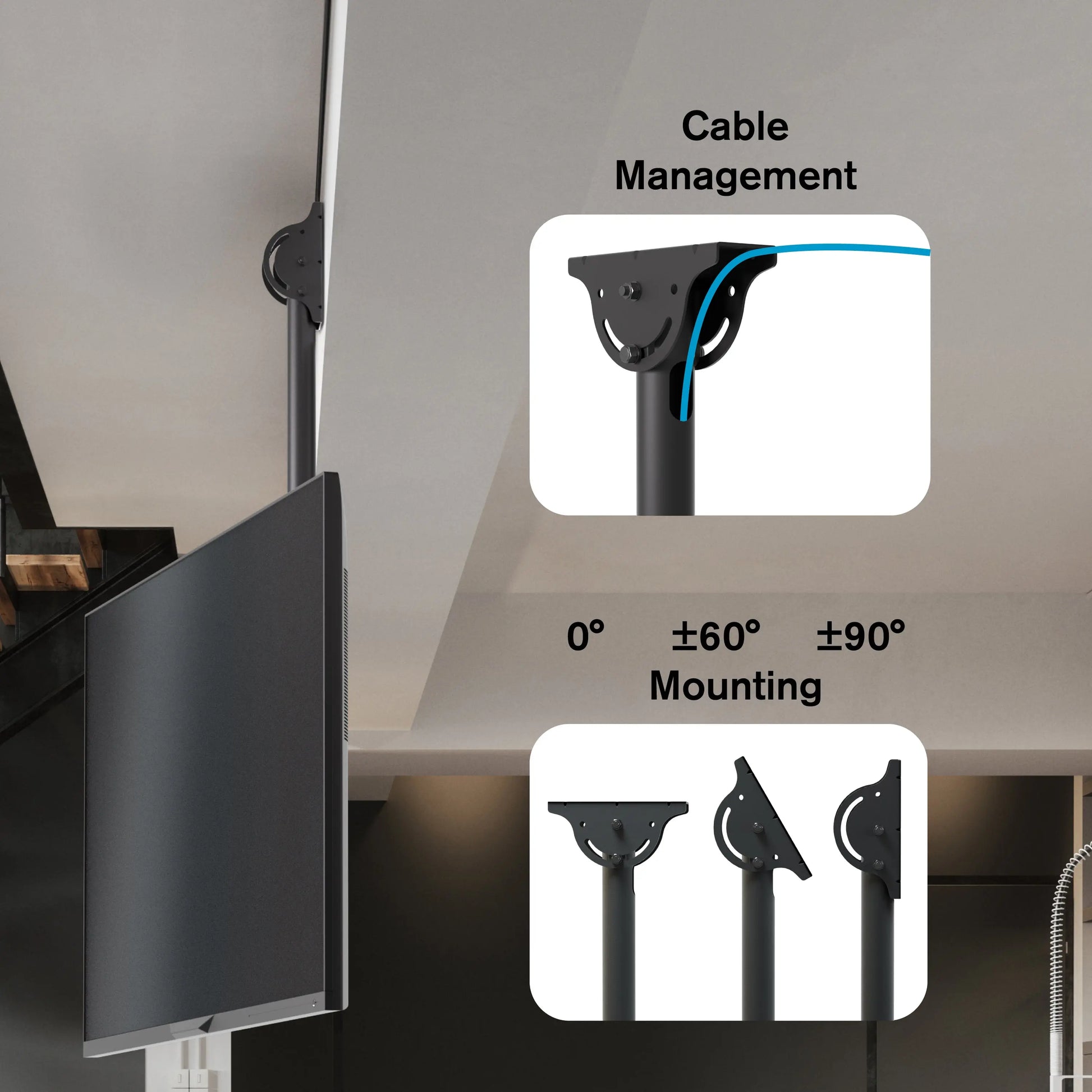 ProMounts Tilt and Swivel Ceiling TV Mount 37-90 Inch Screens Holds up to 110Lbs. (UC-PRO310XL) ProMounts