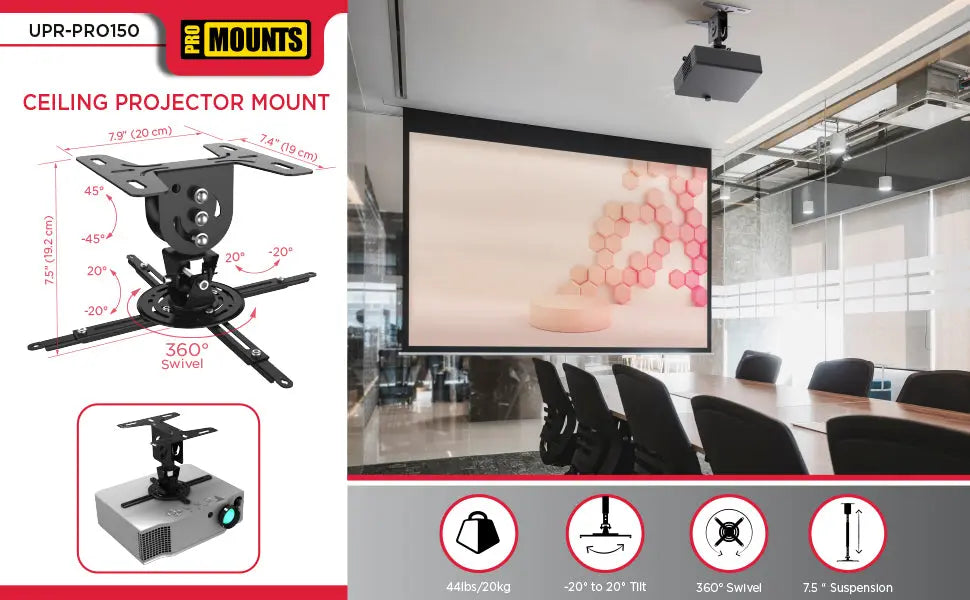 ProMounts Ceiling/Overhead Projector Mount Holds up to 44lbs (UC-PRO150) - ProMounts
