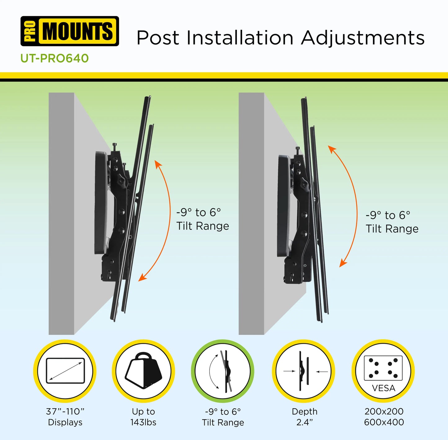ProMounts Premium tilting TV Wall Mount for 37" to 110" TVs Up to 143lbs (UT-PRO640) - ProMounts