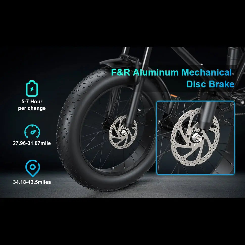 Goldoro Electric Bike for Adults 500W, 20 Inch Fat Tire Ebike 31 MPH & 50-60 Miles Commuter E Bike, 48V 20AH Electric Bicycle (Black) - ProMounts