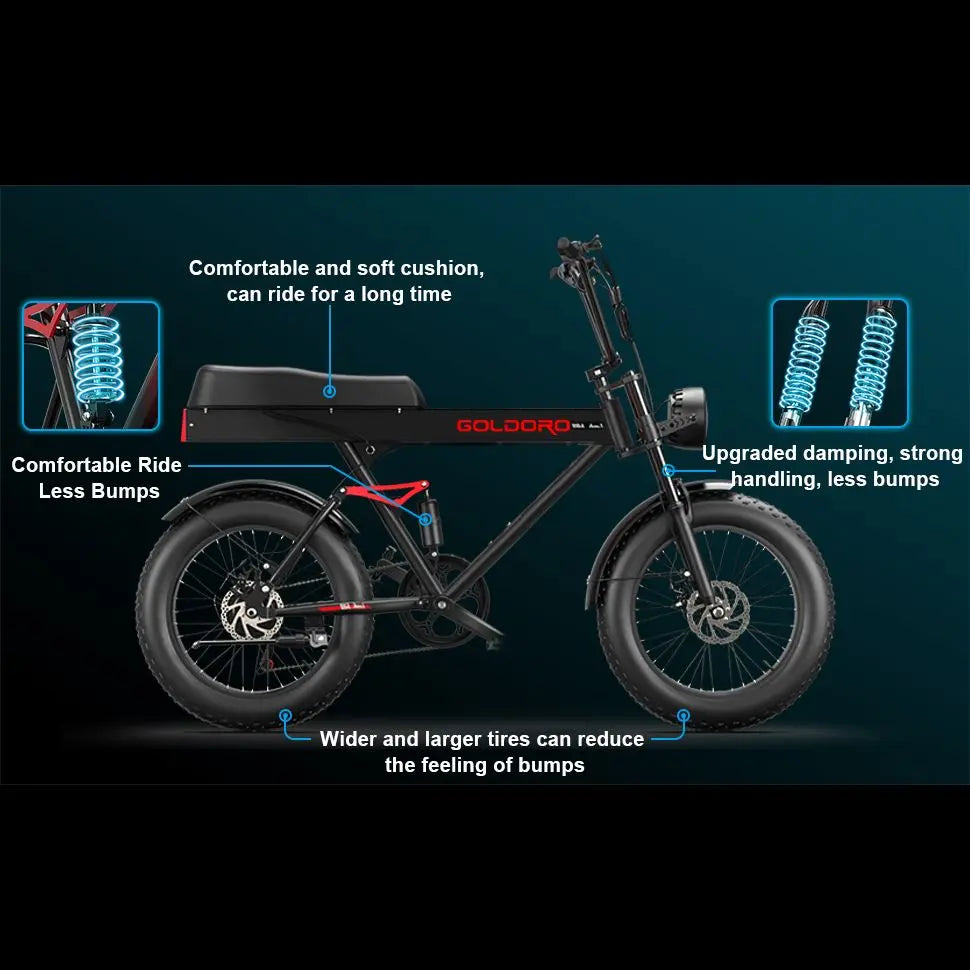 Goldoro Electric Bike for Adults 500W, 20 Inch Fat Tire Ebike 31 MPH & 50-60 Miles Commuter E Bike, 48V 20AH Electric Bicycle (Black) - ProMounts
