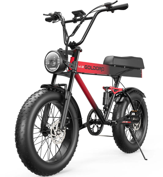 Goldoro Electric Bike for Adults 500W, 20 Inch Fat Tire Ebike 31 MPH & 50-60 Miles Commuter E Bike, 48V 20AH Electric Bicycle (Red) - ProMounts
