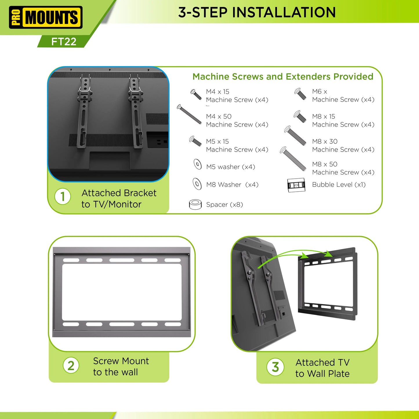 ProMounts Tilting TV Wall Mount for 13" to 47" TVs, Holds up to 44lbs (FT22) - ProMounts